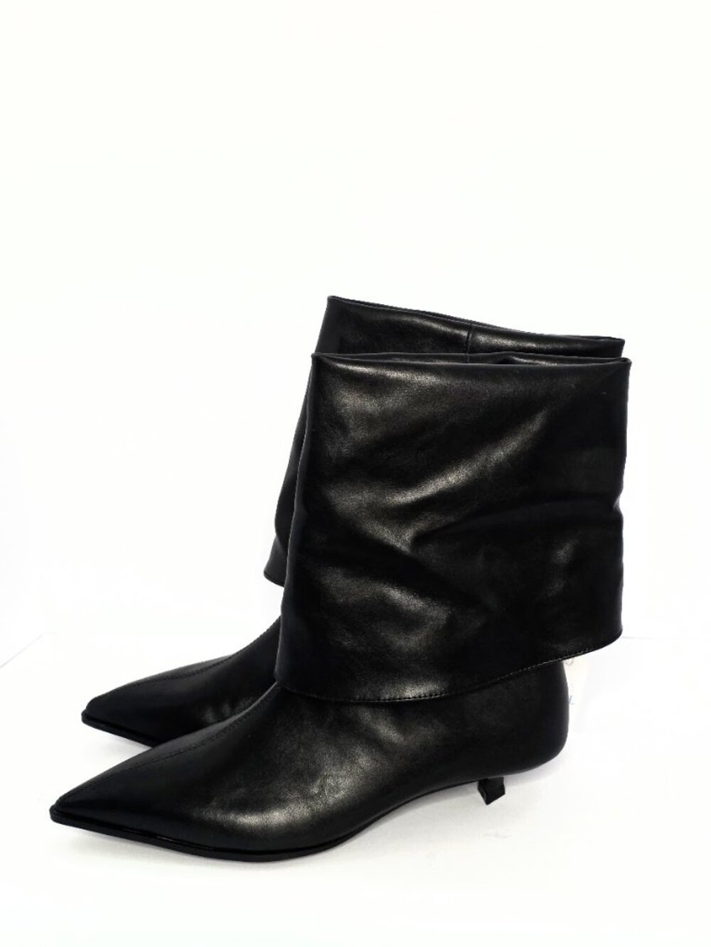 Black Scrunch Fold-Over Kitten Heel Booties - Size 7 NEW